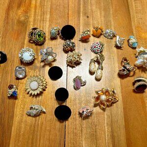 Vintage Designer Costume Earrings Lot 25 Pairs Clip-On & Screw-Back